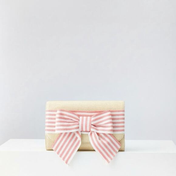 Mark and Graham Handbags - Mark & Graham Ribbon Bow Clutch Hand Bag Purse Preppy Straw Raffia Summer Boho